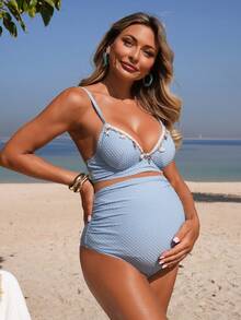 Momance 孕妇夏季沙滩海星装饰性感比基尼泳装套装 - 藍色 - 查看 1