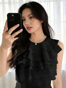 Heiryn Women's Sleeveless Ruffle Tiered A Line Long Dress Elegant Classy Pleated Maxi Dress In Black For Evening Party Dinner Summer - Black - View 9