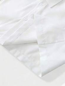 ROMWE MEN Men's Casual Daily Wear Front Button Short Sleeve Shirt, Summer - White - View 3