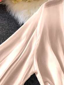 Resyla 女士轻薄灯笼袖系带和服开衫，夏季 - 淺粉色 - 查看 4