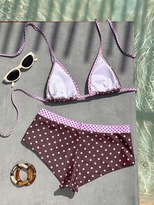 Swim Mod 2026 Spring/Summer New Polka Dot Print Sexy Backless Halter Tie Shorts 2 Pieces Swimsuit Set - Multicolor - View 2