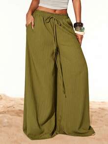 Radiana Pantalon ample vert olive minimaliste casual pour femmes grandes tailles, pantalon taille haute jambes larges, pantalon long ample grandes tailles, pantalon casual, pantalon long fluide léger, pantalon long pour vacances, pantalon polyvalent tout-aller, convient pour les sorties casual quotidiennes, les courses, la maison, les déplacements, la ville, les fêtes, les festivals de musique, les concerts, les concerts de musique country, les vacances, les plages, les voyages - Vert - Voir 6