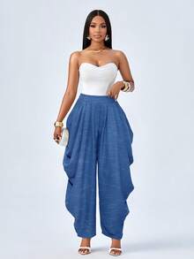 SOLERSUN Women's Fashion Loose Khaki Pleated Pocket Pants - Royal Blue - View 5
