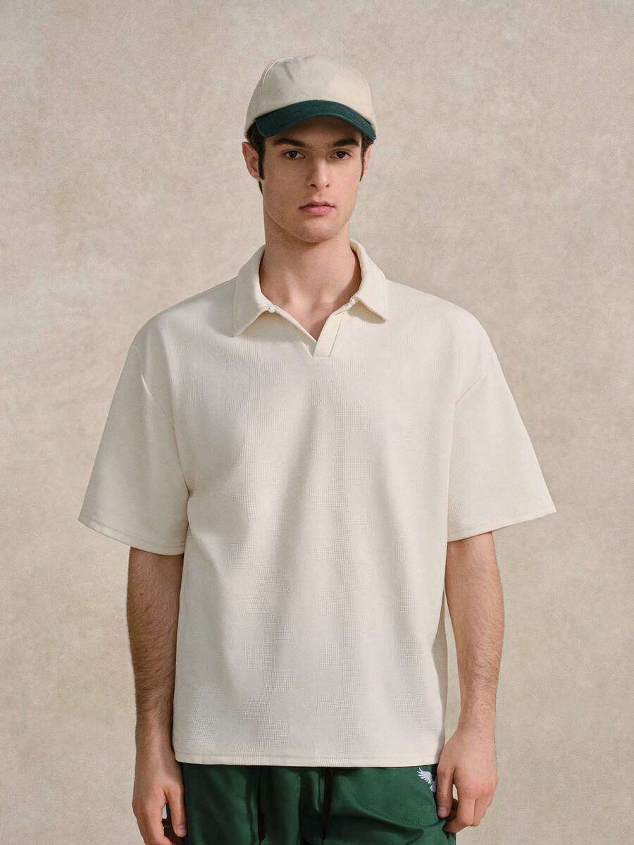 Courvante 男士纹理休闲 Polo 衫 白色高尔夫球衫 男士短袖纹理夏季白色网球高尔夫衫，带口袋，透气，常规版型，父亲节礼物 - 米色 - 查看 1
