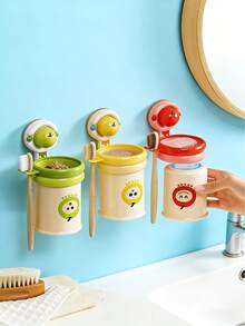 Zazumi Dopamine Color Cartoon Style Plastic Magnetic Toothbrush Cup Holder, Apple Sticker, Multi-Color Optional, Red Yellow Green Apple Sticker, Wall Without Drilling Installationwash Cup Toothbrush Holder, Bathroom Wash Set Hanger Rack Saves Space Suction Cup Design, Detachable Waterproof Multi-Functional Bathroom Storage Organizer, Home Dorm Travel Storage Organizer - multicolor - View 9