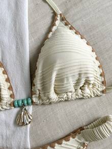 Swim Chiccia Women's Summer Beach Patchwork Halter Tie Sexy Bikini Swimwear Set - Beige - View 6