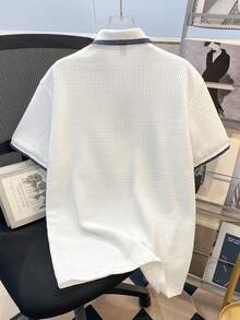 Manfinity Joysei Men's Turndown Collar Button Half Placket Casual Versatile Commuting Short Sleeve Polo Shirt - White - View 2