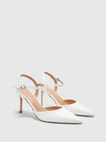 CUCCOO BIZCHIC Women's White Matte Pointed Toe Ankle Strap Stiletto Heels, Elegant Professional Commuting Shoes - White - View 1