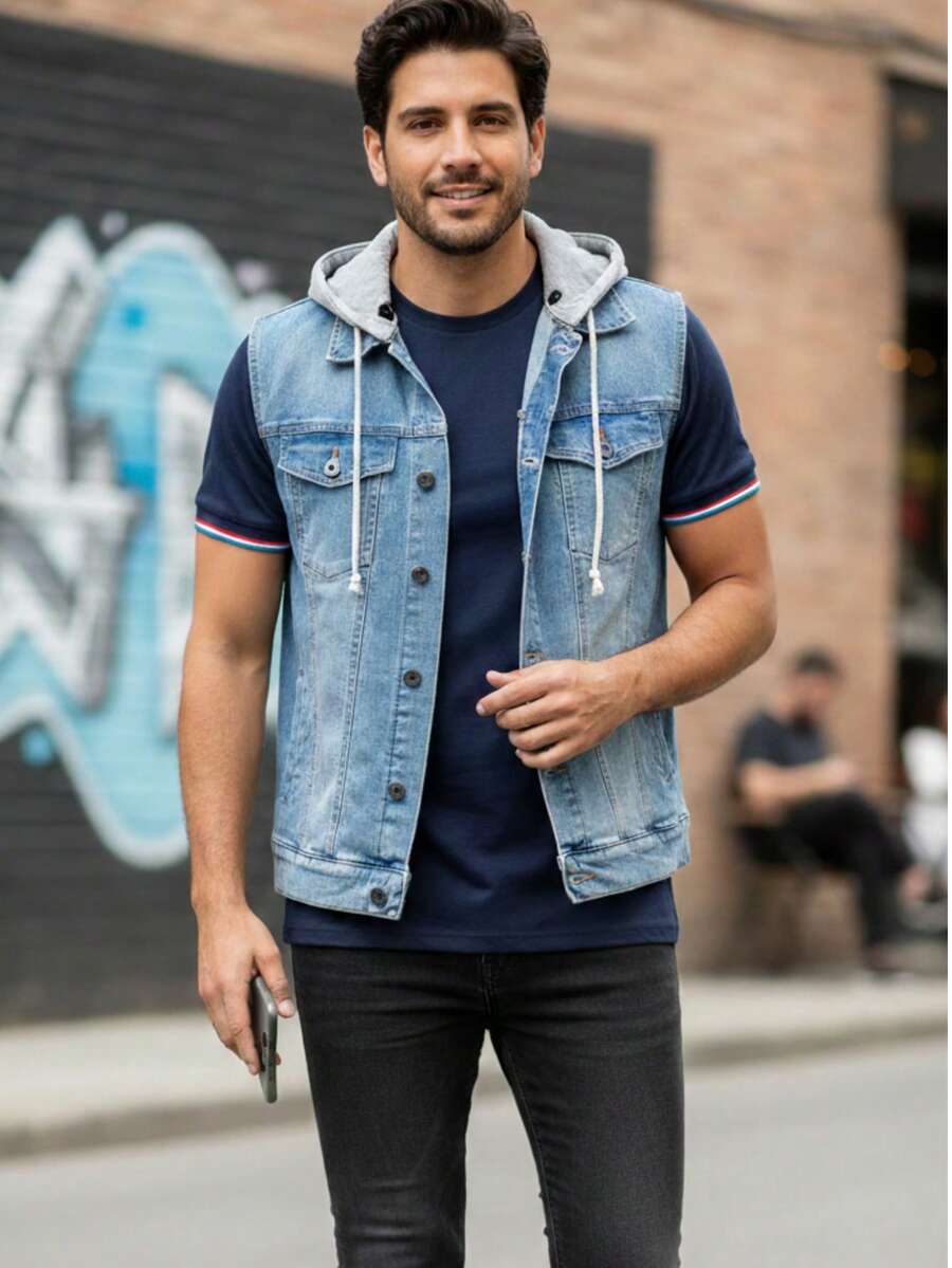 Demin Hat Vest - Baby Blue - View 1