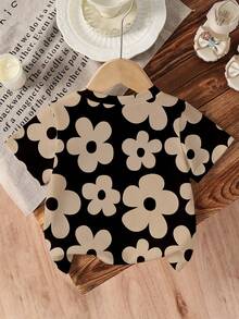 Baby Girls' Casual Sweet Floral Print Short Sleeve Round Neck T-Shirt, Suitable For Outings, Spring/Summer - Multicolor - View 2