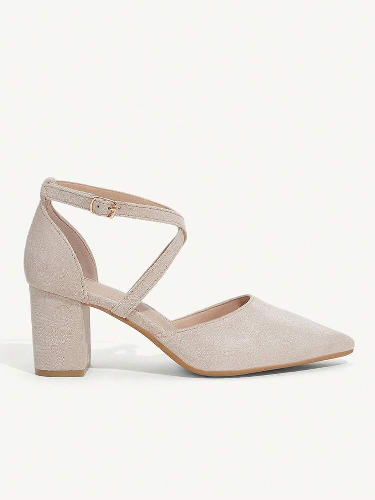 CUCCOO CHICEST Woman Shoes Ladies' Fashionable Elegant Point Toe Cross Straps Ankle Buckle Beige High Heel Pumps For Summer Graduation Heels Prom Heels Vacation Shoes Summer Summer Shoes Summer Break Easter For Christmas Elegant Shoes Wedding Shoes Summer Shoes Bride Shoes