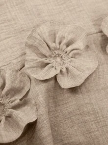 Breezaya 大码圆领无袖露脐碎花上衣和宽松长裤两件套 - 卡其色 - 查看 4