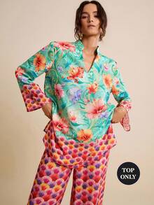 LOTSLUV 女士绿色和玫瑰红波西米亚风优雅印花宽松衬衫，春夏款 - 彩色 - 查看 1