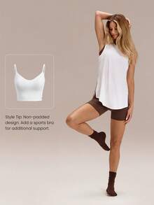 GLOWMODE Áo tank top không tay dài đến hông, xẻ tà bên hông, chất liệu TENCEL™ Modal, nhẹ, mềm mại, thích hợp cho hoạt động thể thao, tập yoga, pilates, tập gym, mặc hàng ngày. - trắng - Xem 6