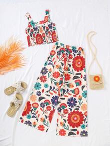 Tween Girls' Floral Print Sleeveless Top And Wide Leg Pants Casual Outfit - Multicolor - View 6