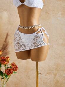 SHEIN Swim Vcay Women's Summer Vacation Beach Side Tie Swimwear Bottom And Cover-Up Skirt - White - View 6