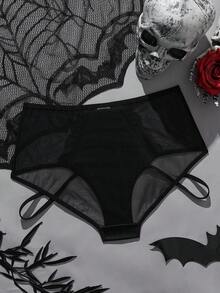 女士性感蕾丝拼接内裤 - 黑色 - 查看 2