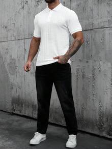 Manfinity CasualCool Áo polo nam tay ngắn màu trơn, chất liệu có họa tiết, kiểu dáng thường ngày, thích hợp đi làm. - trắng - Xem 6