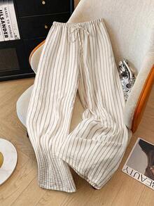 Franclia Women's Casual Elastic Waist Drawstring Striped Pants, Versatile Vacation Trousers For Spring/Summer - Multicolor - View 1