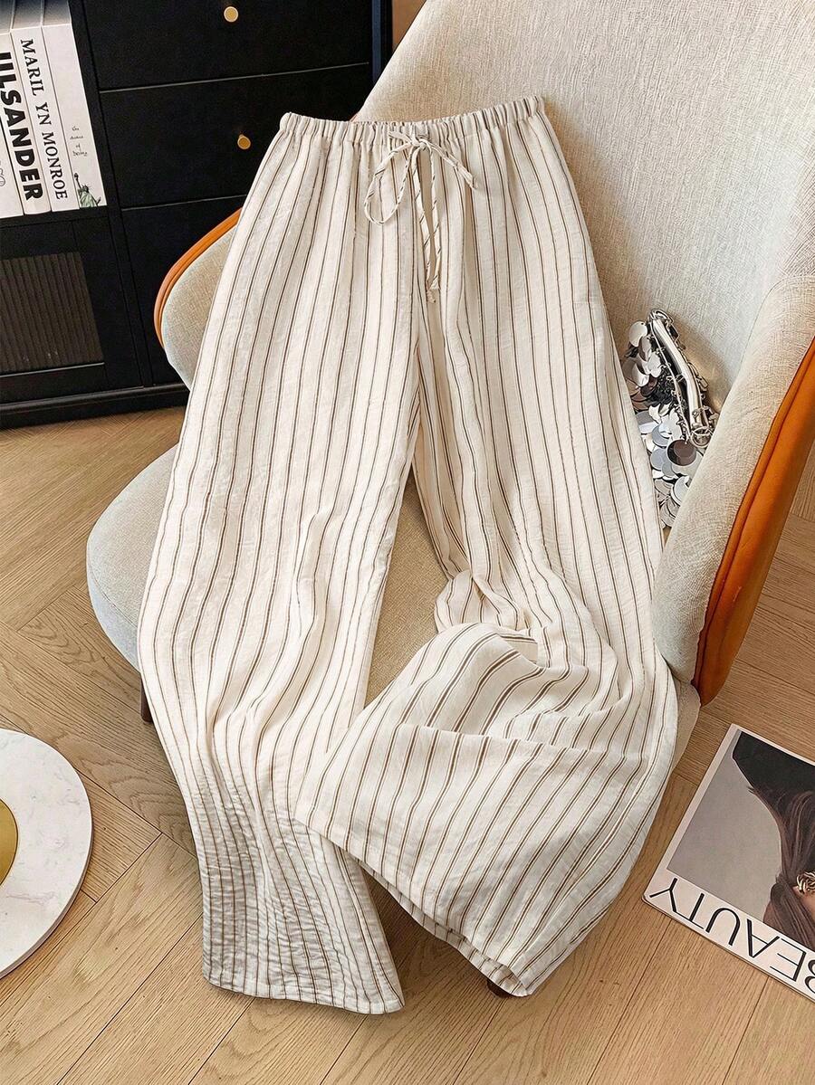 Franclia Women's Casual Elastic Waist Drawstring Striped Pants, Versatile Vacation Trousers For Spring/Summer - Multicolor - View 1