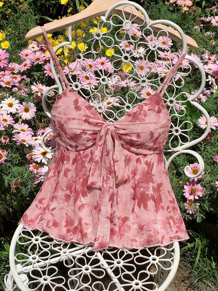 SHEIN MOD Áo camisole nữ cỡ lớn in hoa, thiết kế xoắn, kiểu dáng thường ngày