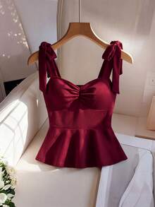 Elenzga Áo hai dây thanh lịch lãng mạn dành cho nữ - Màu Đỏ Sâu - Xem 3
