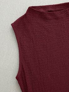 Olithes Nuevo vestido elegante y sexy de primavera/verano para citas, de cuello alto, con hebilla metálica, fruncido y sin mangas, de silueta ajustada para mujeres - Burdeos - Ver 5