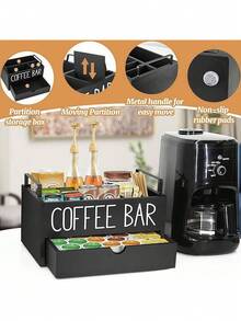 1pc Wooden Coffee Bar Storage Box, Used For Tabletop Coffee Capsules Or Racks, Tabletop Storage Boxes, Condiments And Coffee, Bar Decoration, Home Storage, Room Decoration, Etc - Multicolor - View 3