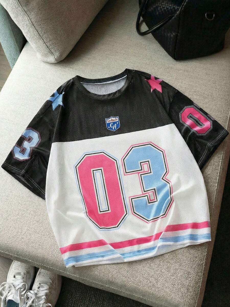 AXEPEAK Men's Knitted Casual Loose Fit Short Sleeve T-Shirt Anime Jersey Number Jersey Jackpot Y2k Jersey Jersey Rave Jersey Streetwear - Multicolor - View 1