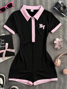 SHEIN 少女休闲简约学院风小马图案印花高领连体裤，适合秋冬季节，百搭风格，复古风、学院风、性感风、可爱风、Y2K风、椰子女孩风、波西米亚风、嬉皮风、音乐节 - 彩色 - 查看 1