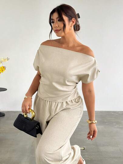 Firerie 女士夏季新款优雅休闲通勤杏色亚麻质感宽松领落肩袖修身常规衬衫，适合女性办公室穿着、返校季、秋季女装、复古风格女装、职业上衣、教师服装等。