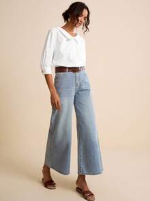 LOTSLUV 女士宽松休闲白色纯棉短袖衬衫，春夏款 - 白色 - 查看 5