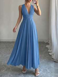 Solid Multiple Ways Wear Dress - Blue - View 3