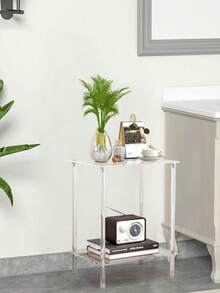 Acrylic Transparent Side Table, 2-Layer Living Room End Table, Small Modern Bedside Cabinet Home Decor Table Shelf For Office, Bedroom, Living Room, Study - Transparent - View 8