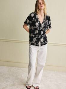 Écloséra Nueva blusa de mujer con escote en V y manga corta bordada, para primavera/verano - Multicolor - Ver 3