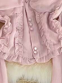 INAWLY Top corto con volantes, hombros descubiertos, botones de perlas falsas y mangas acampanadas en estilo retro francés rosa - Rosa - Ver 4