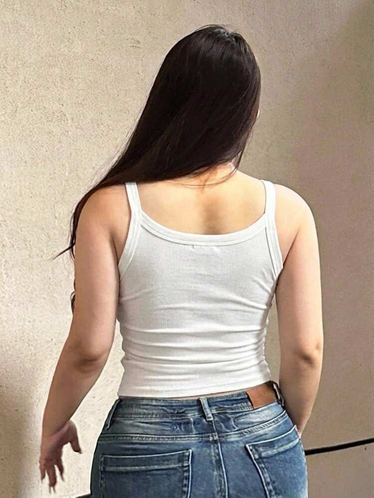 Dazy Plus Plus Size Solid Color Half-Open Collar Tight Stretch Cropped Camisole And Tank Top