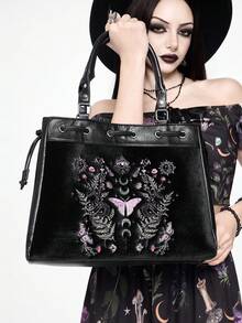 ROMWE Fairycore Bolso de mano casual de gran capacidad con bordado floral y mariposa, adecuado para uso diario. - Mariposa de flores - Ver 4