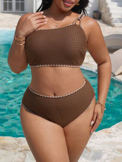 Swim Vcay مجموعة ملابس شاطئ أنيقة بلون واحد للمرأة ذات الحجم الكبير