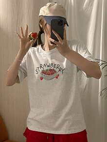 DAZY 女士宽松圆领印花T恤 - 灰色 - 查看 4