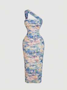 SHEIN MOD Đầm lưới ôm sát không tay, dài đến đầu gối, họa tiết hoa, xếp ly. - Nhiều màu - Xem 4