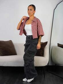 SAYEHFBABY Pantalones anchos de mujer tejidos en negro - Negro - Ver 6
