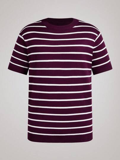 Officeau ALTZTAR 宽松轻薄条纹针织圆领短袖T恤，休闲商务修身男士夏季清凉T恤