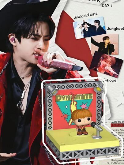  Funko Bitty Pop Stages BTS Jin Dynamite版迷你乙烯基人偶，带舞台展示架，收藏模型，桌面装饰礼品