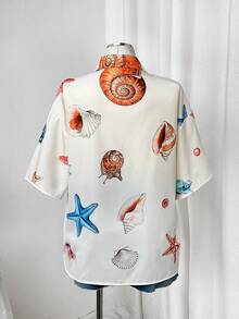 Sweetra Blusa holgada de talla grande para mujer con estampado de paisaje marino, elegante y casual, estilo de vacaciones, para primavera/verano - Albaricoque - Ver 2