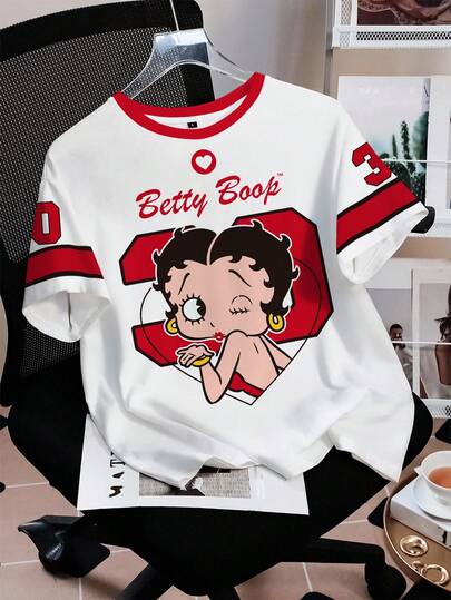 Betty Boop x SHEIN Women's Casual Cartoon Print T-Shirt, Summer