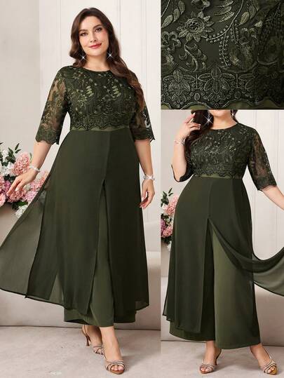 Reflora Mono elegante de punto bordado con parches de talla grande, cuello redondo, moda simple, adecuado para traje de mujer de verano, vestido occidental, ropa de mujer de talla grande, pantalones, vestido, ropa de mujer de talla grande en azul, vestido de ocasión formal, vestido de fiesta, atuendo de fiesta rave, atuendo de festival de música country, atuendo de ceremonia de graduación, mono elegante de mujer, atuendo de Año Nuevo, atuendo de Acción de Gracias, Acción de Gracias, lujo de mujer, pantalones de talla grande
