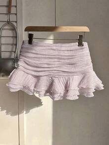 Elamini Chân váy nữ kiểu dáng thanh lịch với viền bèo nhún, thích hợp cho kỳ nghỉ. - Màu tím hoa cà - Xem 2