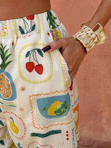 Selianne 女士休闲度假高腰系带阔腿印花裤，春夏款 - 彩色 - 查看 7