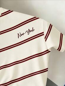 Manfinity Joysei Men's Casual Red Striped Pattern T-Shirt, Suitable For Summer, School, Outing, Friend Gift - Apricot - View 4